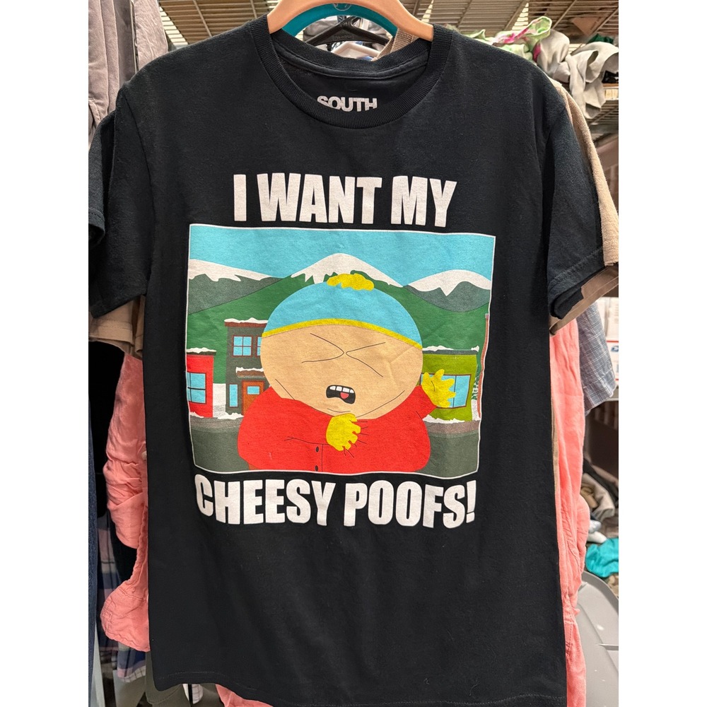 South Park Eric Cartman I Want My Cheesy Poofs Graphic T-Shirt Black Mens Small
